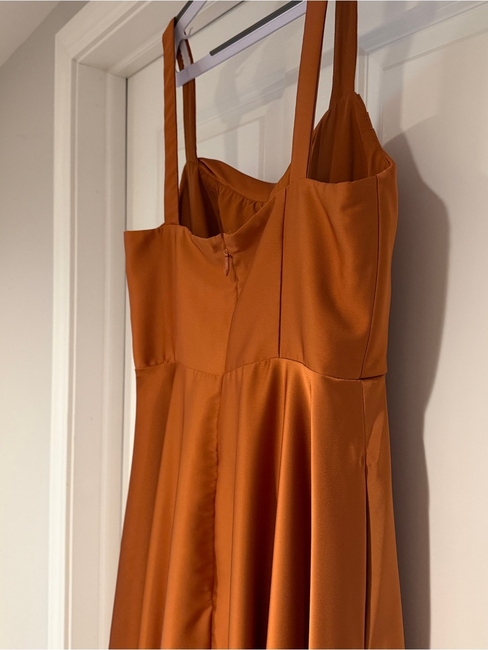 Azazie Shaude Stretch Copper A-Line Pleated Stretch Satin Dress, Size 8 - Picture 8 of 10